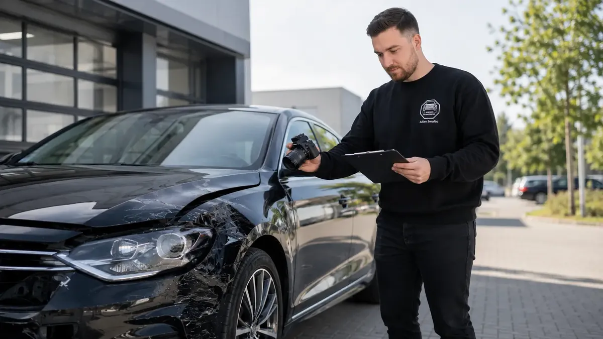 Unabhängiger Kfz-Sachverständiger dokumentiert einen Unfallschaden am Fahrzeug